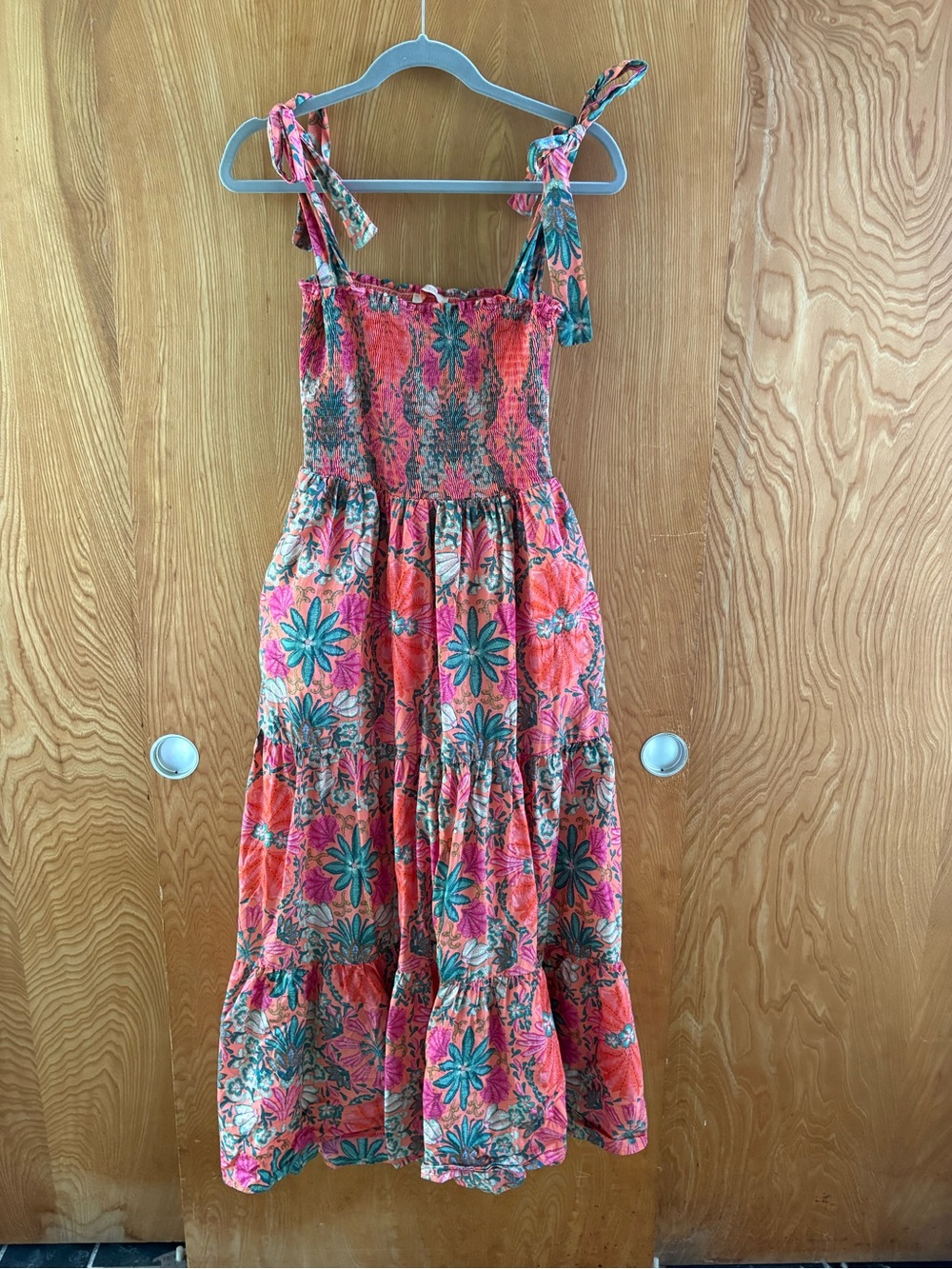 Olivaceous Coral-Pink Floral Tie-Shoulder Maxi Dress